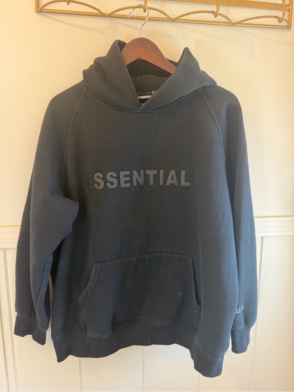 Fear of God Essentials Black Tonal Logo Hoodie Size XL